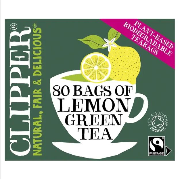 Clipper Organic Lemon Green Tea Bags | 80 Teabags for Home or Office | Pure, Tea