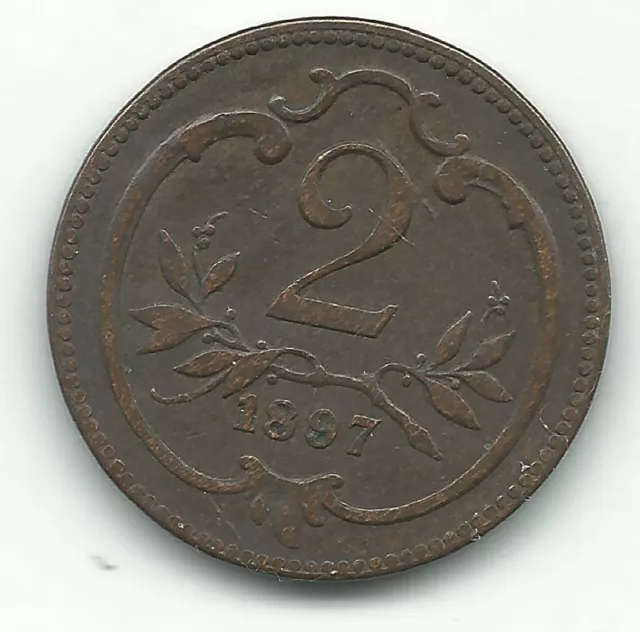 A Very Nice High Grade 1897 Austria 2 Heller Coin-Nov608