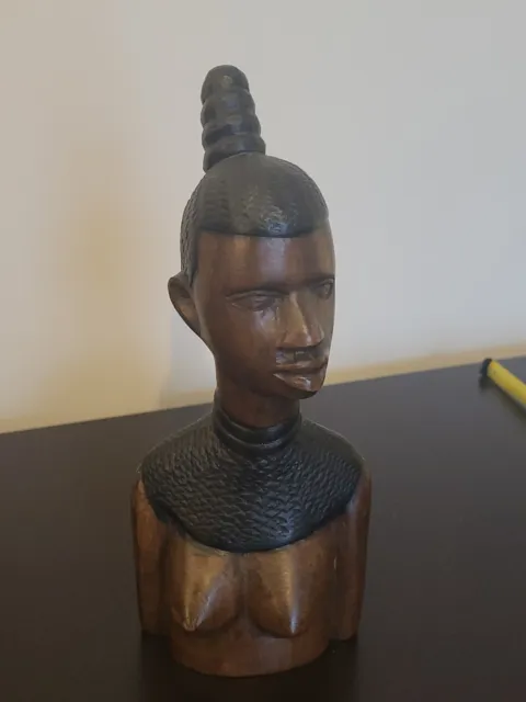 Vintage Wooden hand carved African Tribal Head bust.