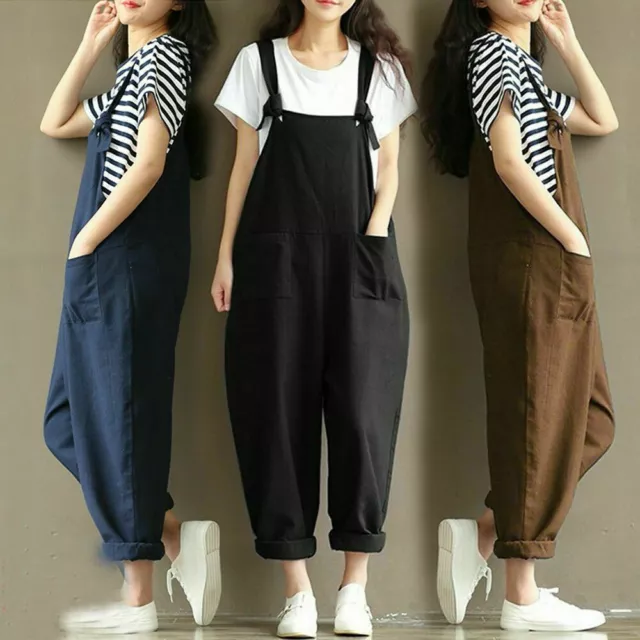 Loose Cotton Linen Overalls Plus Size Playsuits Jumpsuit Dungarees Trousers