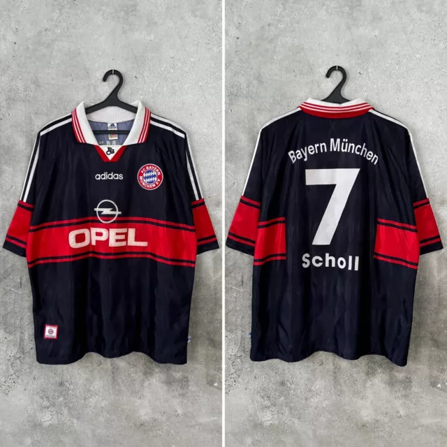 BAYERN MUNICH 1997 1998 1999 HOME FOOTBALL SHIRT #7 SCHOLL ADIDAS JERSEY sz XXL