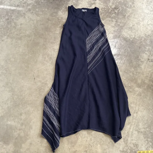 Neiman Marcus Dress Womens Size Small Blue Linen Blend Sleeveless Midi