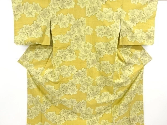 6776186: Japanese Kimono / Vintage Kimono / Tsumugi / Woven Maple Leaves