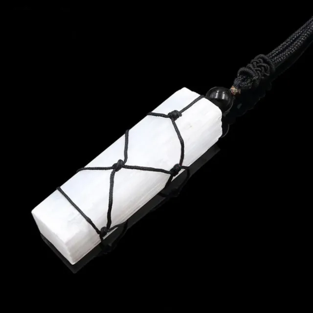 Selenite Rough Wand Pendant Macrame Wrapped Amulet Crystal Cleasing Necklace