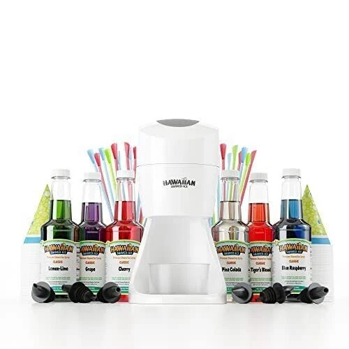 S900A Shaved Ice and Snow Cone Machine with 6 Flavor Syrup Pack and Accessories