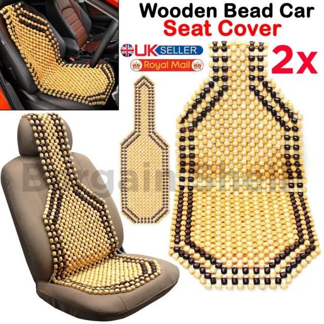 2x Wooden Bead Beaded Massage Seat Chair Cushion Cover Car Van Taxi Universal