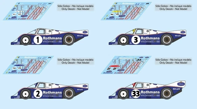 Décalcomanies Porsche 956C Le Mans 1986 - échelles 1:32, 1:43, 1:24, 1:18, Autocollants à Fente