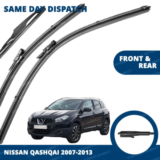 Front/Rear Windscreen 24" 16" 12" Wiper Blades For Nissan Qashqai 2007-2013