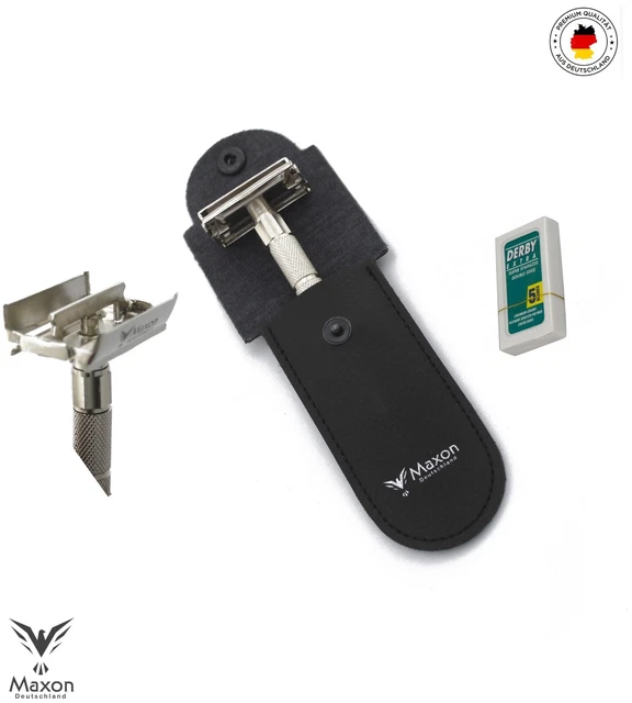 Afeitadora Maxon para mujer y hombre Butterfly acero inoxidable con estuche afeitadora húmeda
