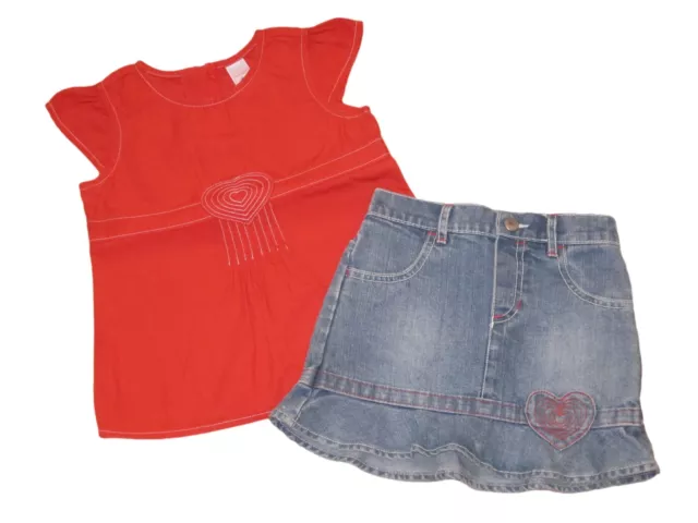 Completo gonna jeans top casacca rosso maglia OLD NAVY bimba bambina 2/3 anni