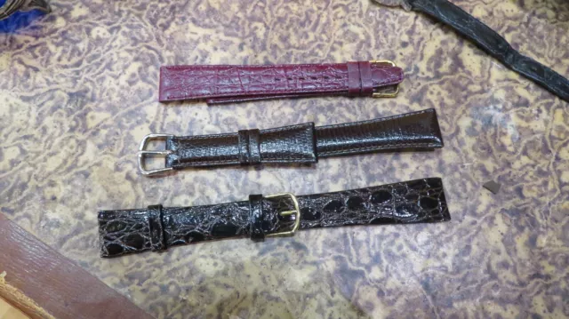 lot de 3 anciens bracelets de montre vintage en cuir genuine leather