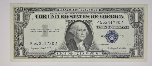 Series 1957A $1.00 Silver Certificate Blue Seal, Narrow, Beautiful EF Circulated