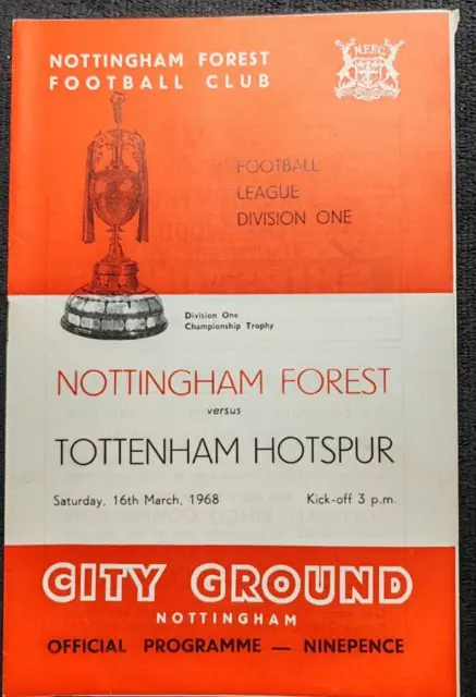 Nottingham Forest v Tottenham Hotspur football programme. 1968. Lot#p021