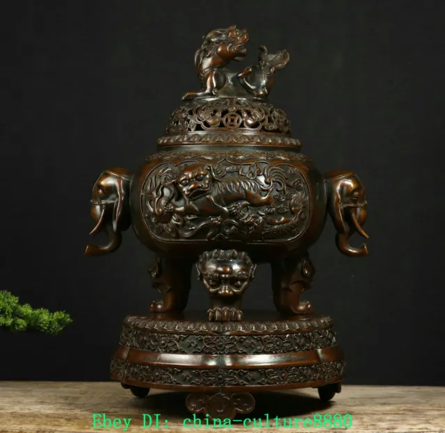 21 "cuivre antique Dragon Lionhead encensoir censer
