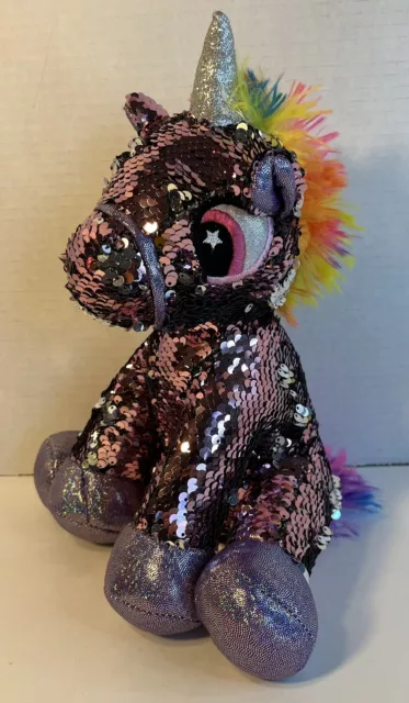 Flip Sequin Stuffed Unicorn Plush Toy with Reversible Pink Gold Glitter 10.5"