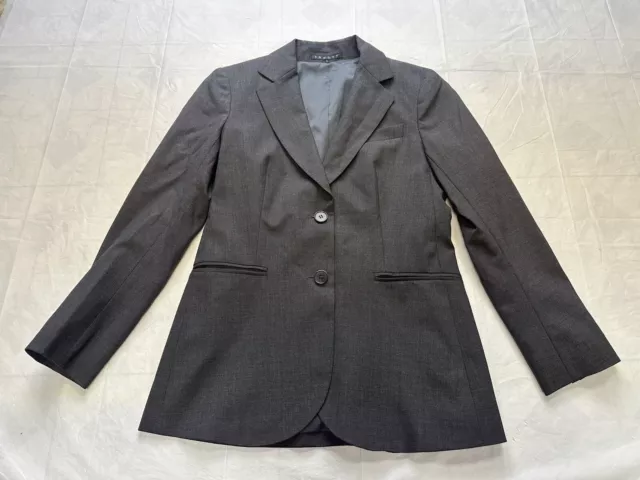 Theory Wool Gray 2 Button Suit Blazer Jacket Women's Size 2 EUC