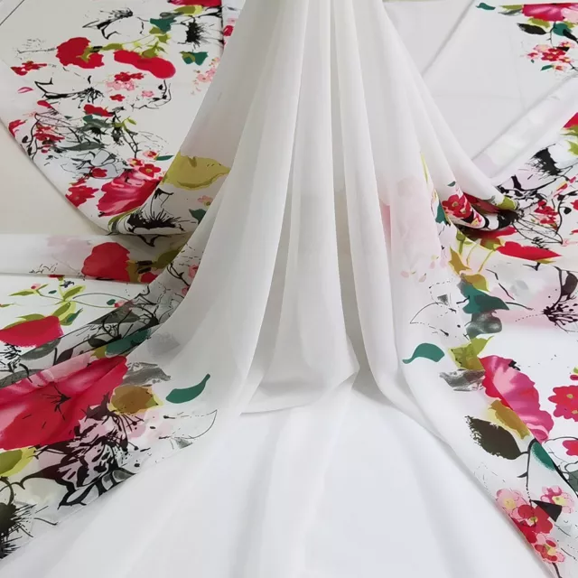 39 INCH X 58 Inch White Positional Flower Chiffon Fabric Wedding Dress ...