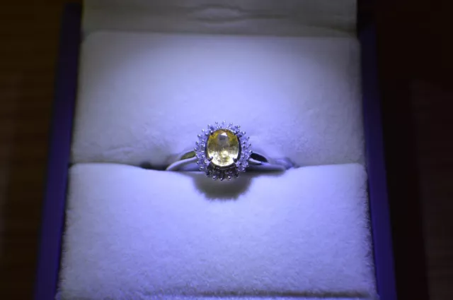1.30CT PREMIUM CEYLON Yellow Sapphire / Diamond Halo Ring 10K White ...