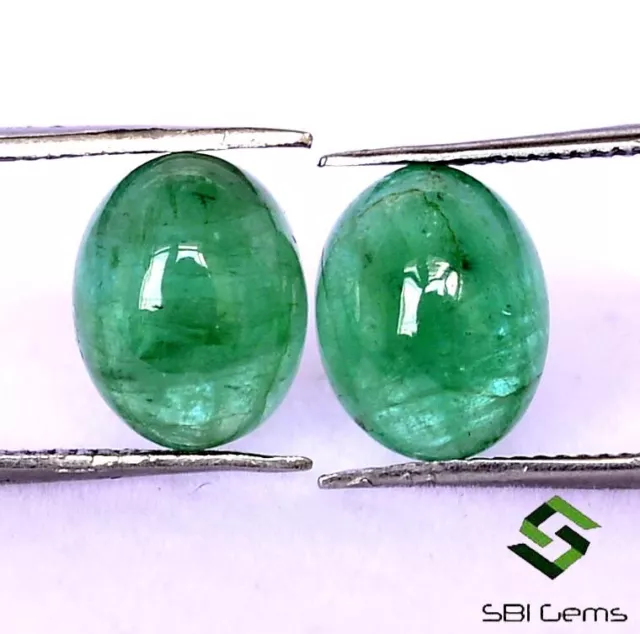 4.20 CTS Certified Natural Emerald Oval Cabochon Pair 9x7mm Untreated Loose Gems