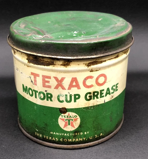 TEXACO Motor Cup Grease Tin  Can 1950’s One Pound Vintage Advertising