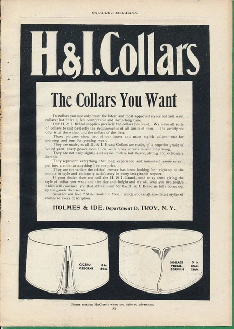 Magazine Ad - 1900 - Holmes & Ide Shirt Collars - Troy, NY