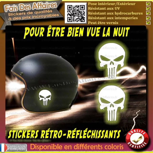 2 Stickers Autocollant punisher rétro réfléchissants casque moto decal skull