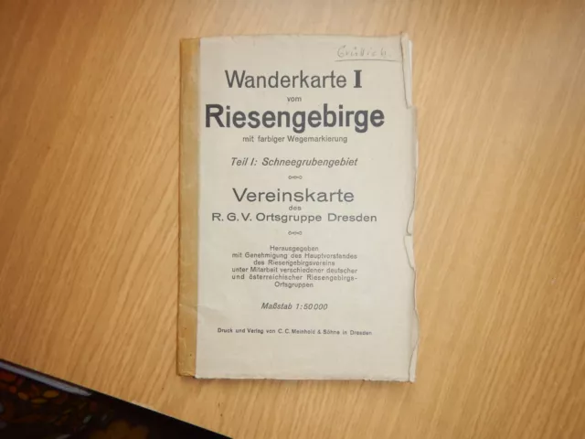 Wanderkarte Teil 1 Riesengebirge 1926 Schneegrubengebiet 20er jahre