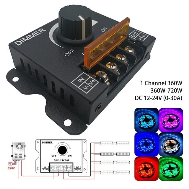 Nuovissimo controller dimmerabile DC 12 V/24 V 30a manopola dimmer commutazione
