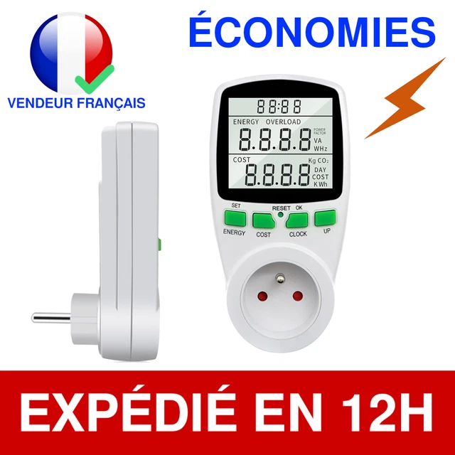WATTMÈTRE COMPTEUR CONSOMMATION D'énergie Electrique Prise Française Économies EUR 24,99