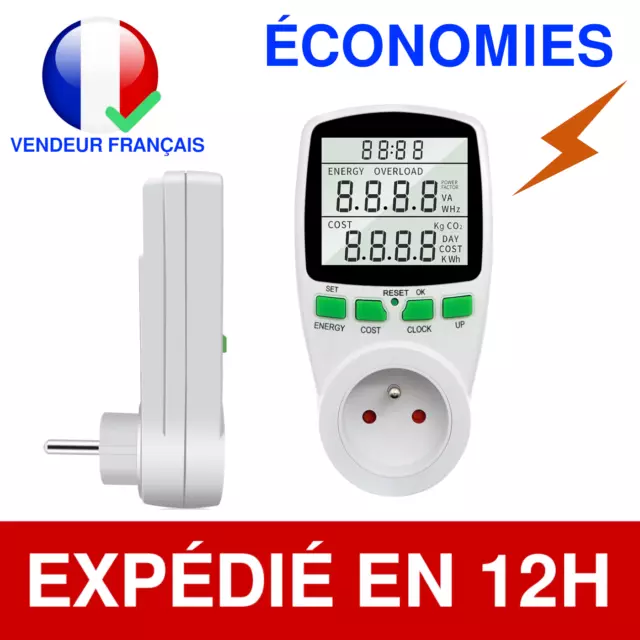 WATTMÈTRE COMPTEUR CONSOMMATION D'énergie Electrique Prise Française  Économies EUR 24,99 - PicClick FR