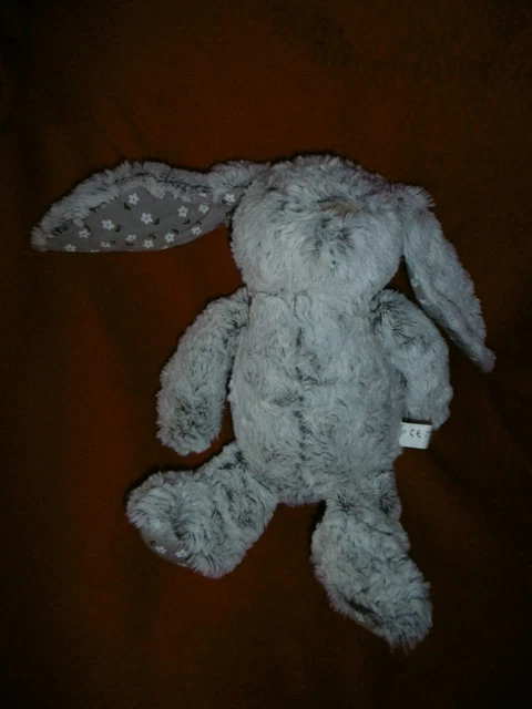 Doudou Peluche Rodadou Roda Lapin Gris Chine Oreilles Fleurs 27 Cm