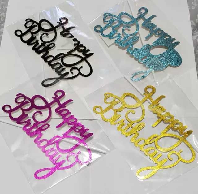 Set of 4 Happy Birthday Cake Toppers, Glitter Cardstock, Free Ship from NYC