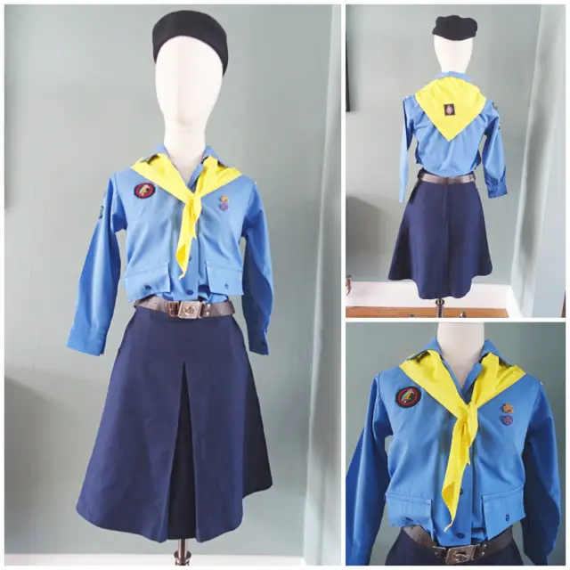 Vintage Girl Guide Uniform 1980s Shirt Cap Neck Tie Badges Belt Skirt Fulham 80s