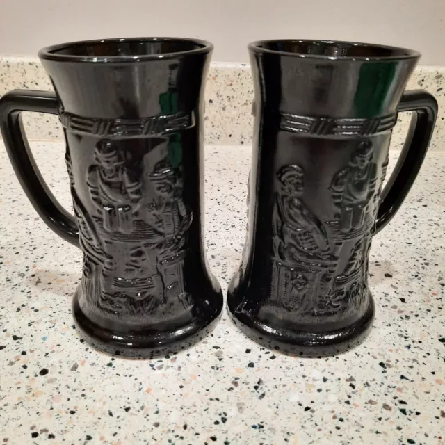 Two Indiana Black Glass Tiara Tavern German 6" Beer Stein Mug