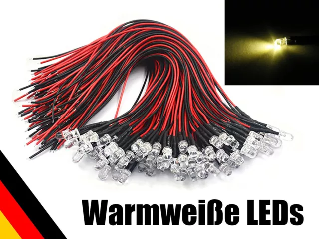 50 Stück (mit Vorwid) fertig verkabelte LED 3mm warmweiß für Hausbeleuchtung 12V