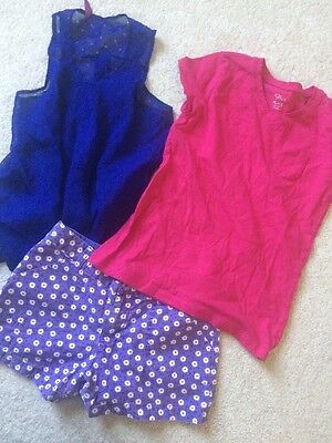3pc Girls Set SO Purple Flower Shorts SZ 12+2 Matching Tops-Pink Tee+Blue Blouse