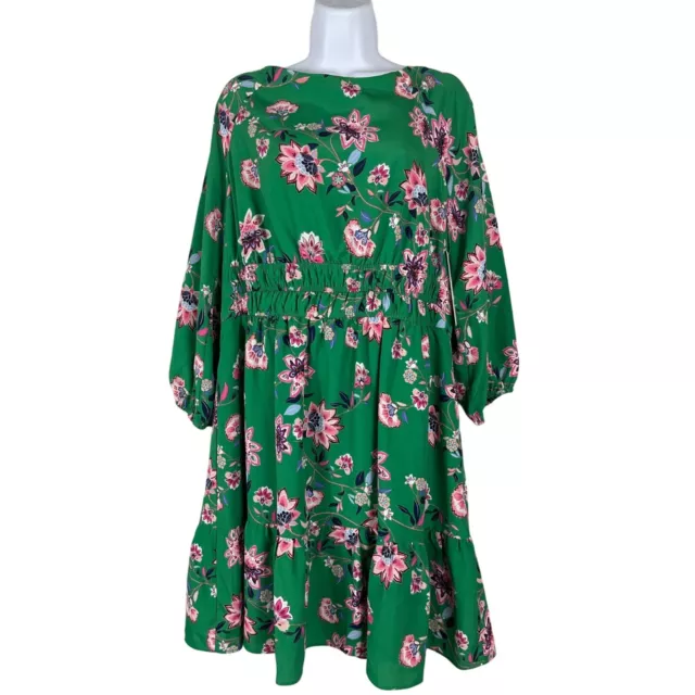 Eliza J Womens Green Floral Balloon Sleeve Mini Dress Size 16