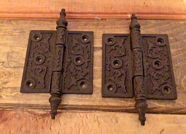 Vintage Pair Of Steel 2″ 3 Hole Hinges Salvage Unrestored Cabinet Door
