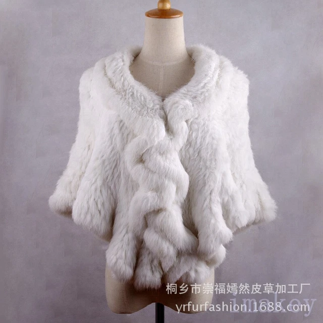 Winter Womens Real Knitted Rabbit Fur Stole Cape Poncho Shawl Wedding Scarf