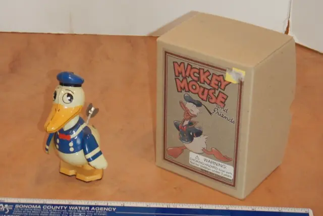Schylling Tin Litho Wind Up Donald Duck Toy, Mint In Box, New Old Stock