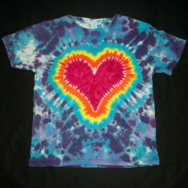 Organic Tie Dye Child T-Shirt Medium 10 Rainbow Heart Hippie Tye Dyed Fair Trade