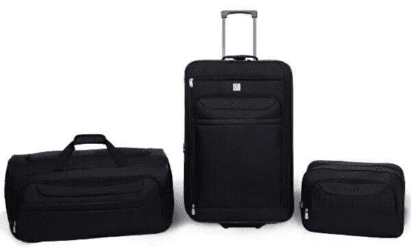 3 Piece Checked Luggage Set 24" Check Bag 22" Duffel Tote Travel Suitcase Black