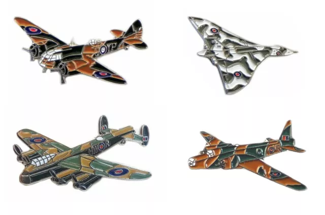 RAF Bomber Planes 4x Metal Enamel Pin Badge Vulcan Lancaster Wellington Blenheim