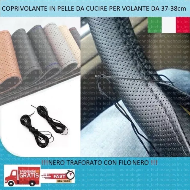 Coprivolante da cucire in Pelle Nero filo Nero per auto volante 37 - 38 cm