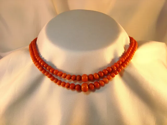 alte Korallen Kette 2 Reihig Collier Koralle old coral necklace / AV 261 2