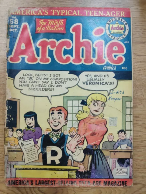 Archie #58 Golden Age 1952 Mlj Comics Headlights Cover bob montana good girl