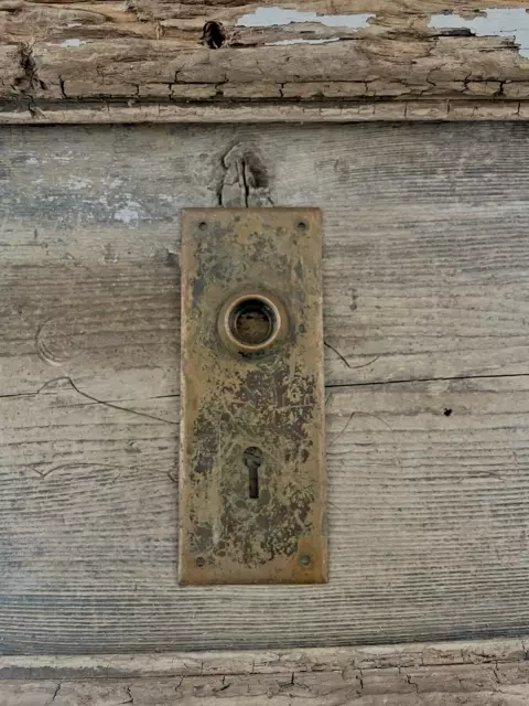 Vtg Old Cast Brass Solid Aged Patina Antique Door Knob Backplate