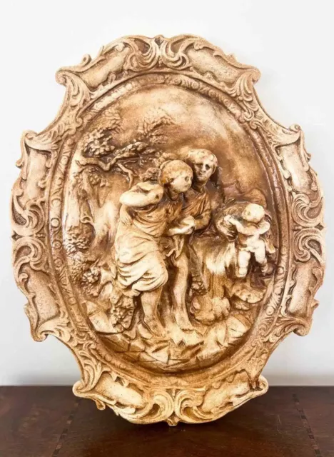 Victorian Revival Plaster Figures Cherub Wall Plaque