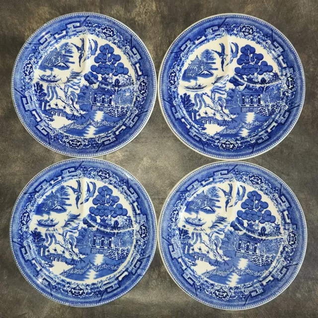 Set Of 4 Wellsville China  Blue Willow 3-Section Grill Plates