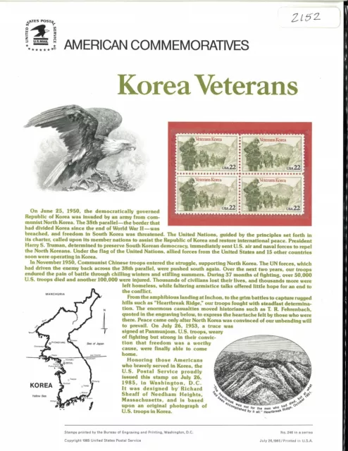Usps Commemorative Panel #246 Korean War Veterans #2152